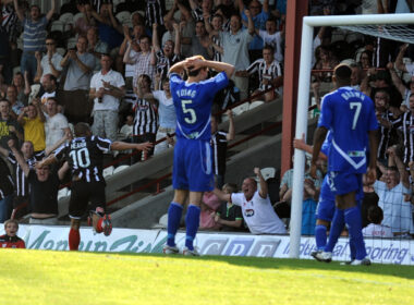 Liam Hearn celebrates after scoring for Grimsby Town