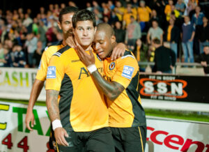 Aarron O'Connor celebrates with Danny Crow