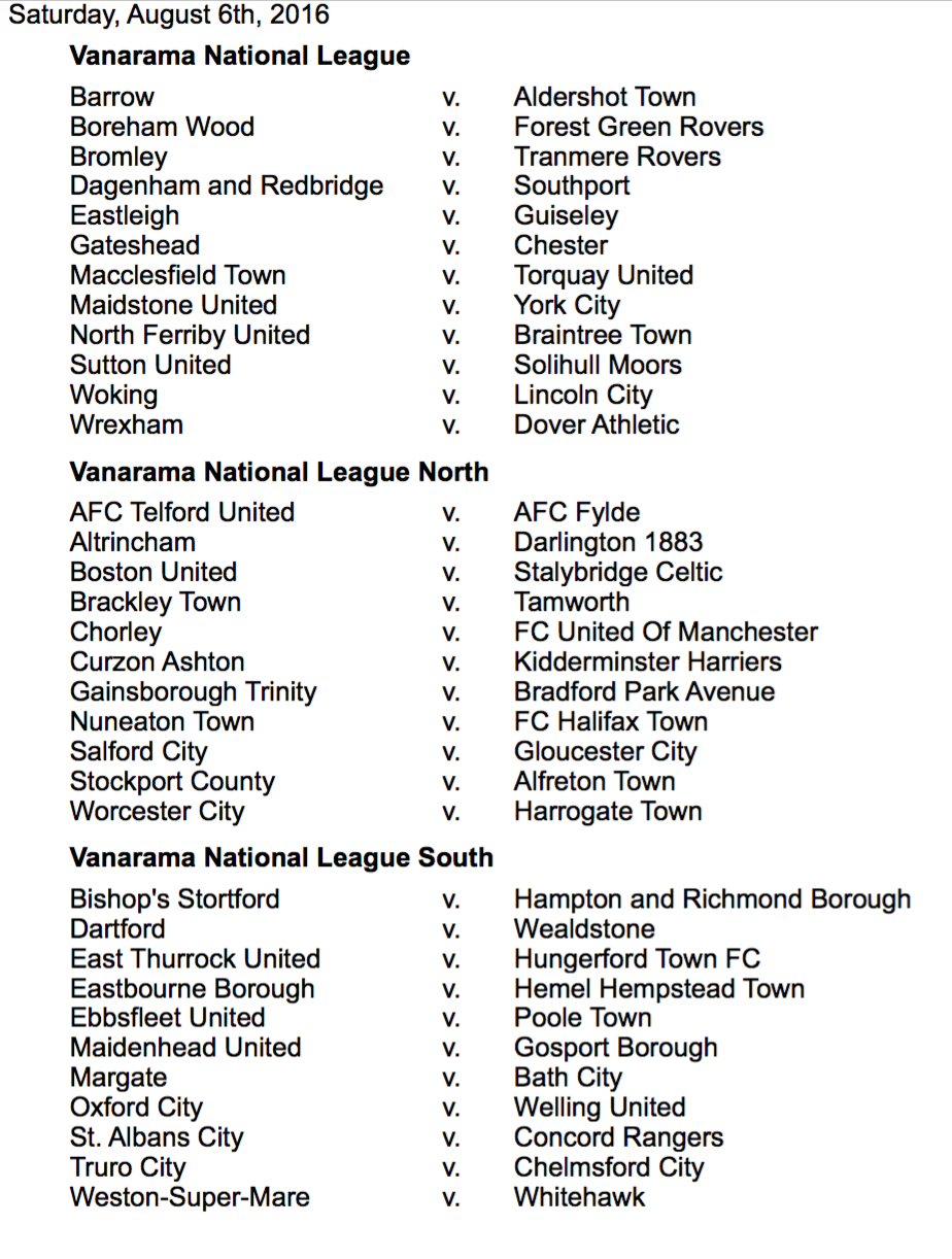 National league football fixtures Clearance