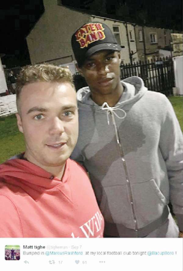 Marcus Rashford was happy to pose for selfies with fans. Pic: Matt Tighe