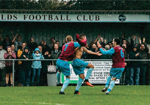 Richard Greaves celebrates scoring the winner against Leiston in the FA Cup