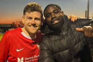 Former South Shields forward Lee Mason is pictured with Match of the Day and Sky Sports pundit Micah Richards. Mason scored in North Shields 2-1 win in an FA Vase tie against West Didsbury and Chorlton (photo Lee Mason)