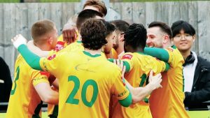 EARLY STING: The Hornets celebrate Jack Strange’s goal PICTURE: John Lines