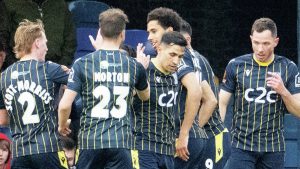 GOOD JOB! Southend United’s players celebrate Keenan Appiah-Forson’s winning goal PICTURE: Focus Images
