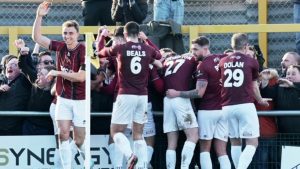 WEMBLEY IN SIGHT: Spennymoor players and fans celebrate