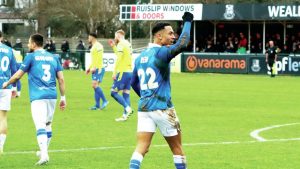 Alex Reid celebrates a goal for Wealdstone PICTURE: Jon Taffel