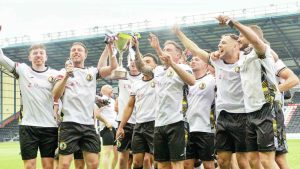 UP AND AT ‘EM! Widnes parade the NPL West trophy PICTURES: Paul Watson and Darren Murphy