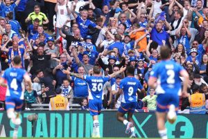 Oldham Athletic's James Norwood celebrates scoring their side's second goal of the game PICTURE: Alamy