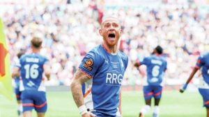 SPOT-ON: Joe Garner celebrates his goal