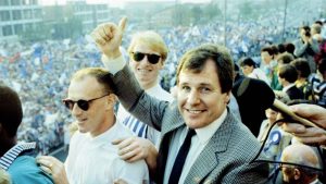 WARM WELCOME: Oldham boss Joe Royle at their League Cup homecoming in 1990