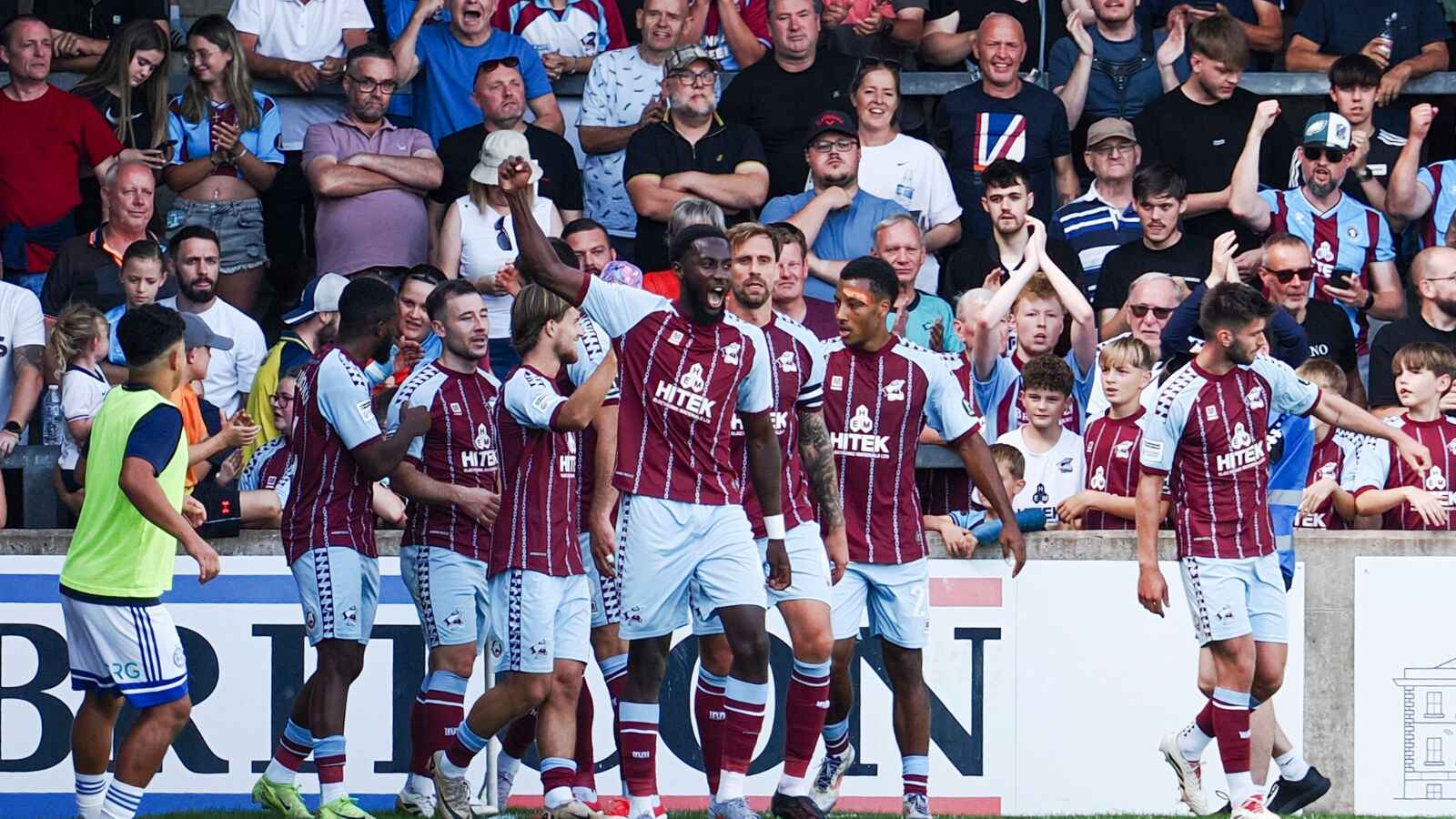 Scunthorpe United celebrate their opening goal against FC Halifax Town PICTURE: Alamy