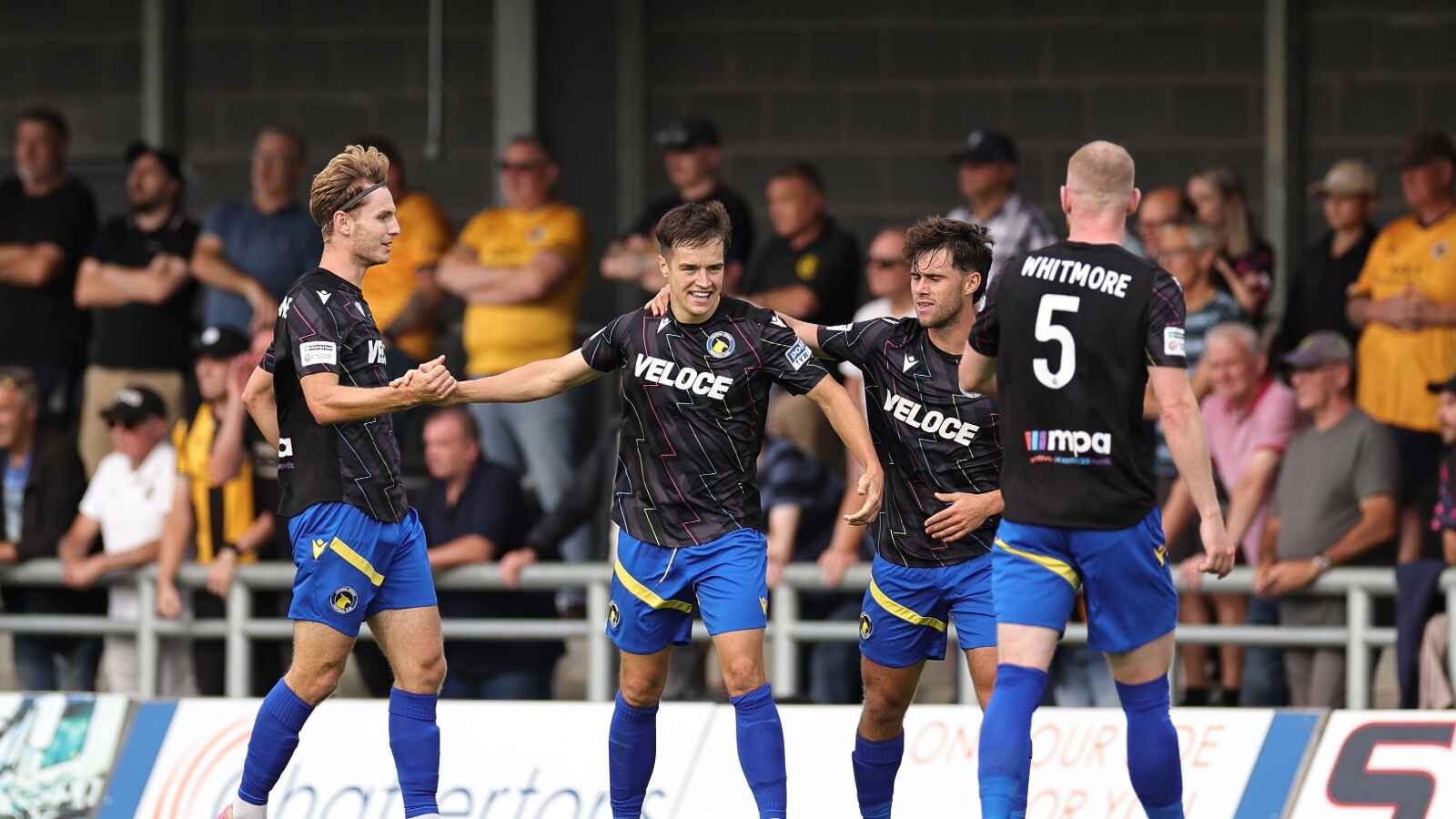 Jacob Wakeling celebrates after striking twice to fire Solihull Moors to a 2-1 victory at Boston United