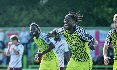 Forest Green Rovers midfielder James Balagizi grabs a late leveller against Scunthorpe United
