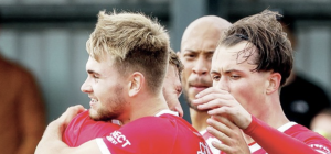 Billy Vigar takes the congratulations at Eastbourne Borough