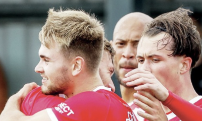 Billy Vigar takes the congratulations at Eastbourne Borough