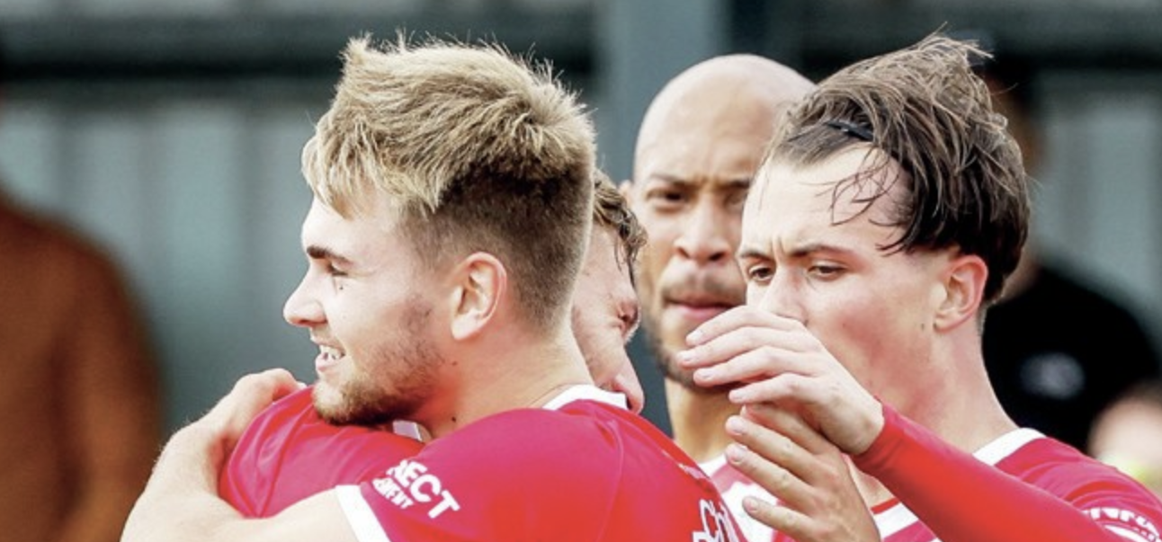 Billy Vigar takes the congratulations at Eastbourne Borough