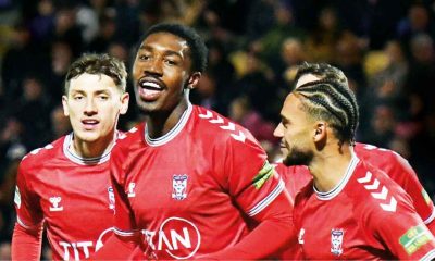 York City celebrate Malcahi Fagan-Walcott’s goal against Carlisle