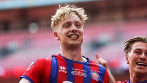Dan Ellison celebrates his goal in Aldershot Town’s Isuzu FA Trophy victory last season