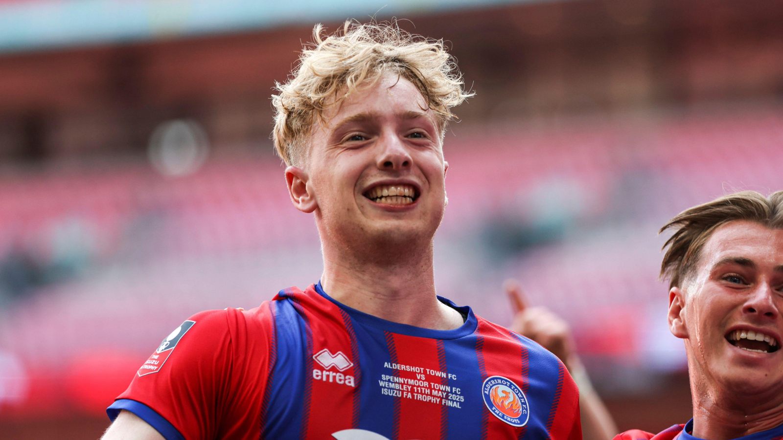 Dan Ellison celebrates his goal in Aldershot Town’s Isuzu FA Trophy victory last season