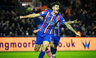 Harvey Macadam wheels away after scoring Carlisle United’s third goal against Forest Green Rovers