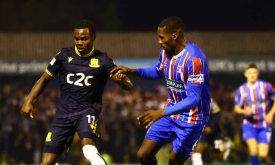 Southend United’s Josh Walker, left, battles Carlisle United’s Aaron Hayden