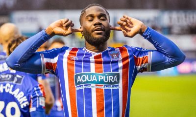 Junior Luamba celebrates for Carlisle United