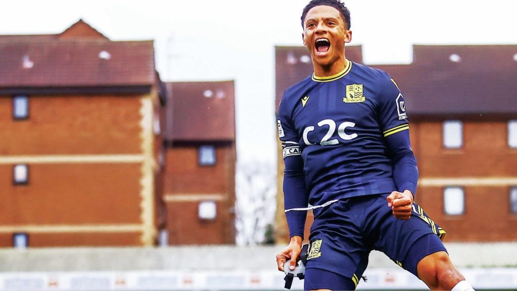 Nathan Ralph can’t hide his delight after scoring Southend United’s second goal against Altrincham