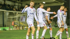 AFC Fylde’s Danny Ormerod and teammates celebrate
