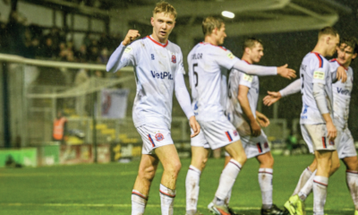 AFC Fylde’s Danny Ormerod and teammates celebrate