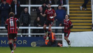 OPENER: Yeovil Town’s Aaron Jarvis celebrates his goal