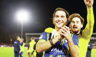 Two-goal star Louis Britton takes the plaudits as Weston-super-Mare celebrate victory over Chelmsford City in the FA Cup Second Round
