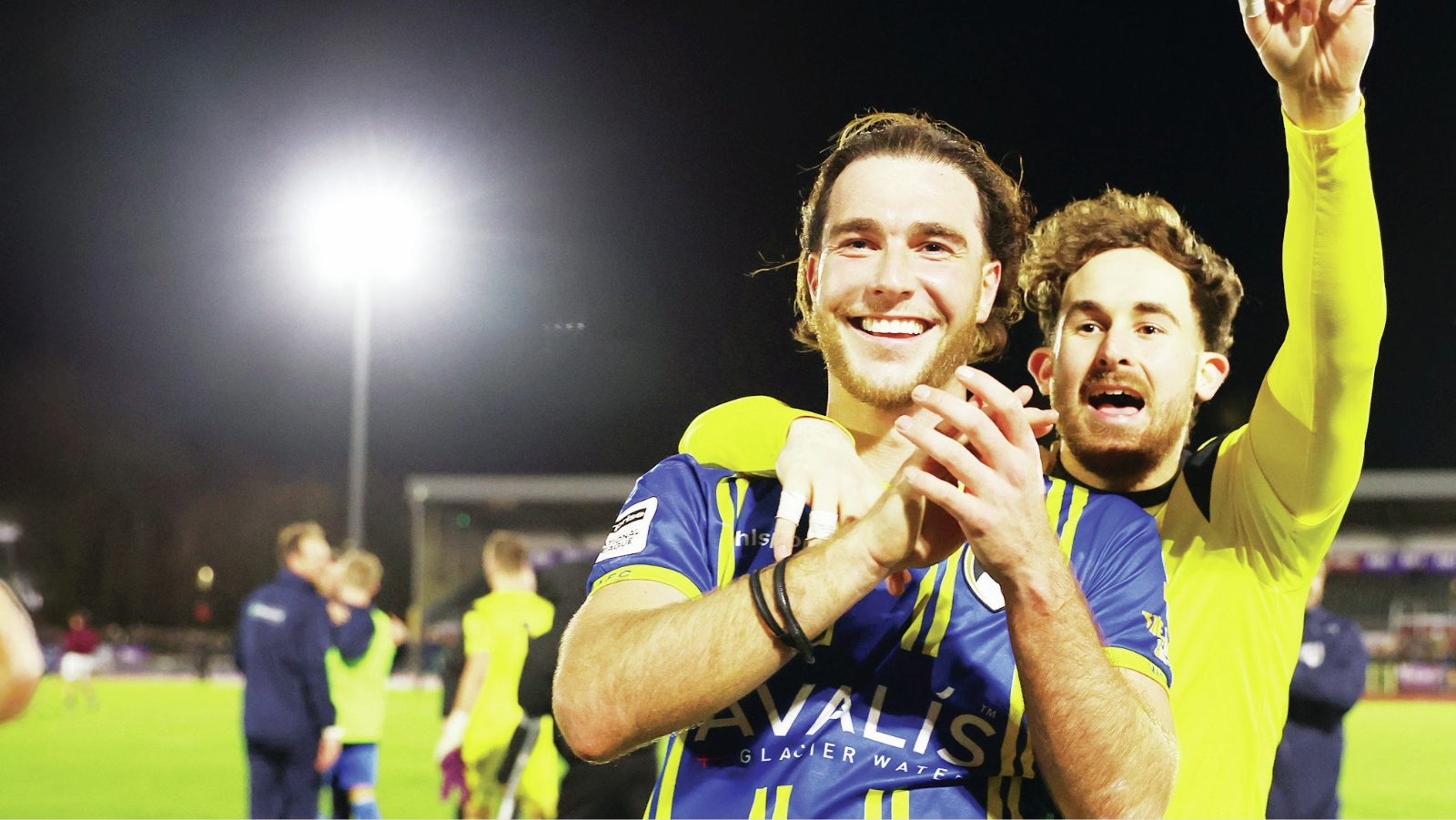 Two-goal star Louis Britton takes the plaudits as Weston-super-Mare celebrate victory over Chelmsford City in the FA Cup Second Round