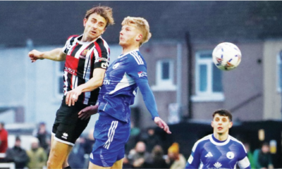 An aerial contest at Spennymoor
