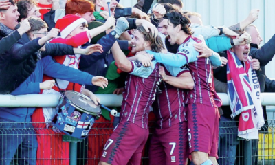 Scunthorpe celebrate Declan Howe’s goal