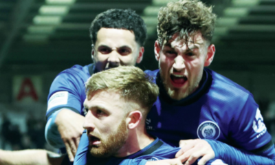 Harvey Gilmour celebrates the winner for Rochdale