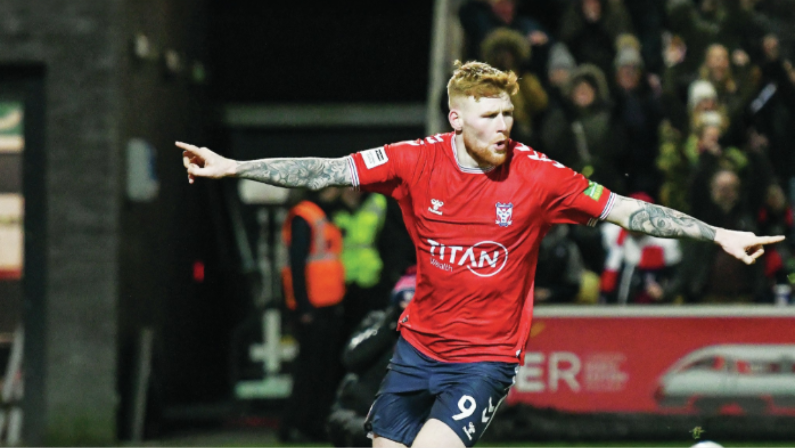 Josh Stones wheels away after scoring York City’s late equaliser and inset, York’s Alex Hunt, left, battles with Boston’s Ken Aboh