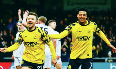 Goal celebrations for Matt Jay and Louis Dennis of Torquay United, making it 2-0