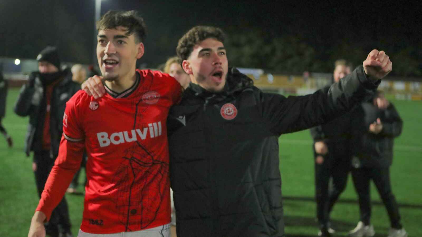 Chatham Town players celebrate their Isuzu FA Trophy fourth round victory over Carlisle United