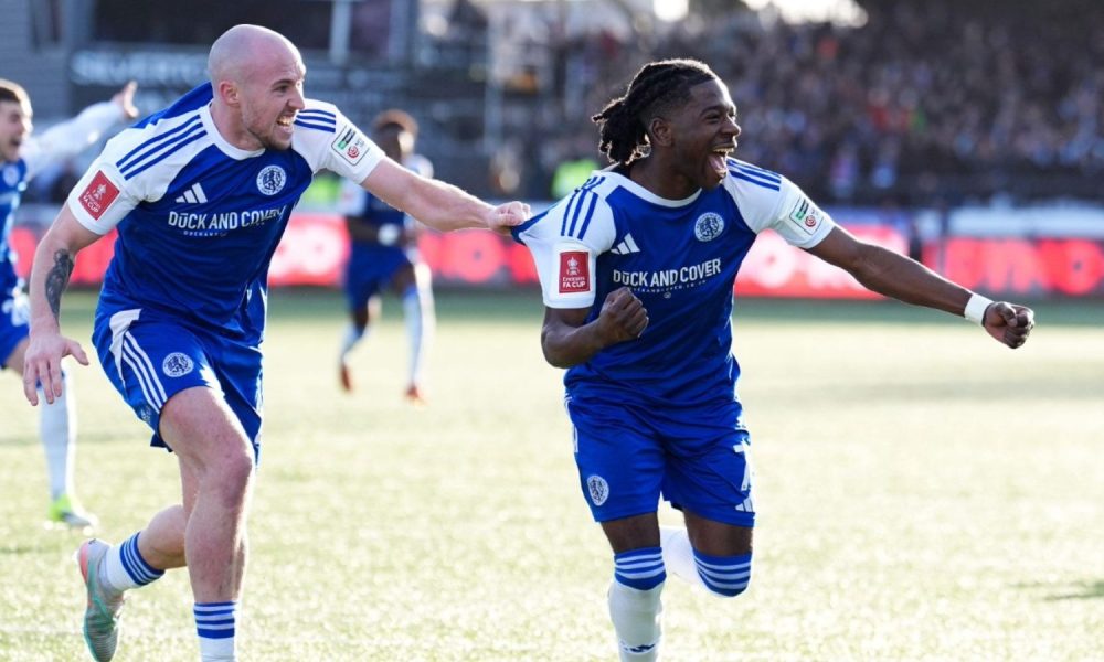 Isaac Buckley-Ricketts cannot hide his excitement after scoring Macclesfield’s second goal against Crystal Palace