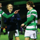 Yeovil scorers Brett McGavin, Luke McCormick and James Daly celebrate at full-time