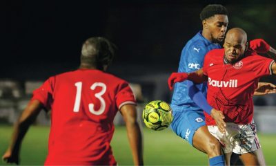 Tope Fadahunsi goes down for a second half penalty