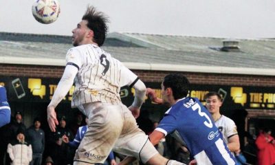 Weston’s Louis Britton threatens the Hornchurch goal
