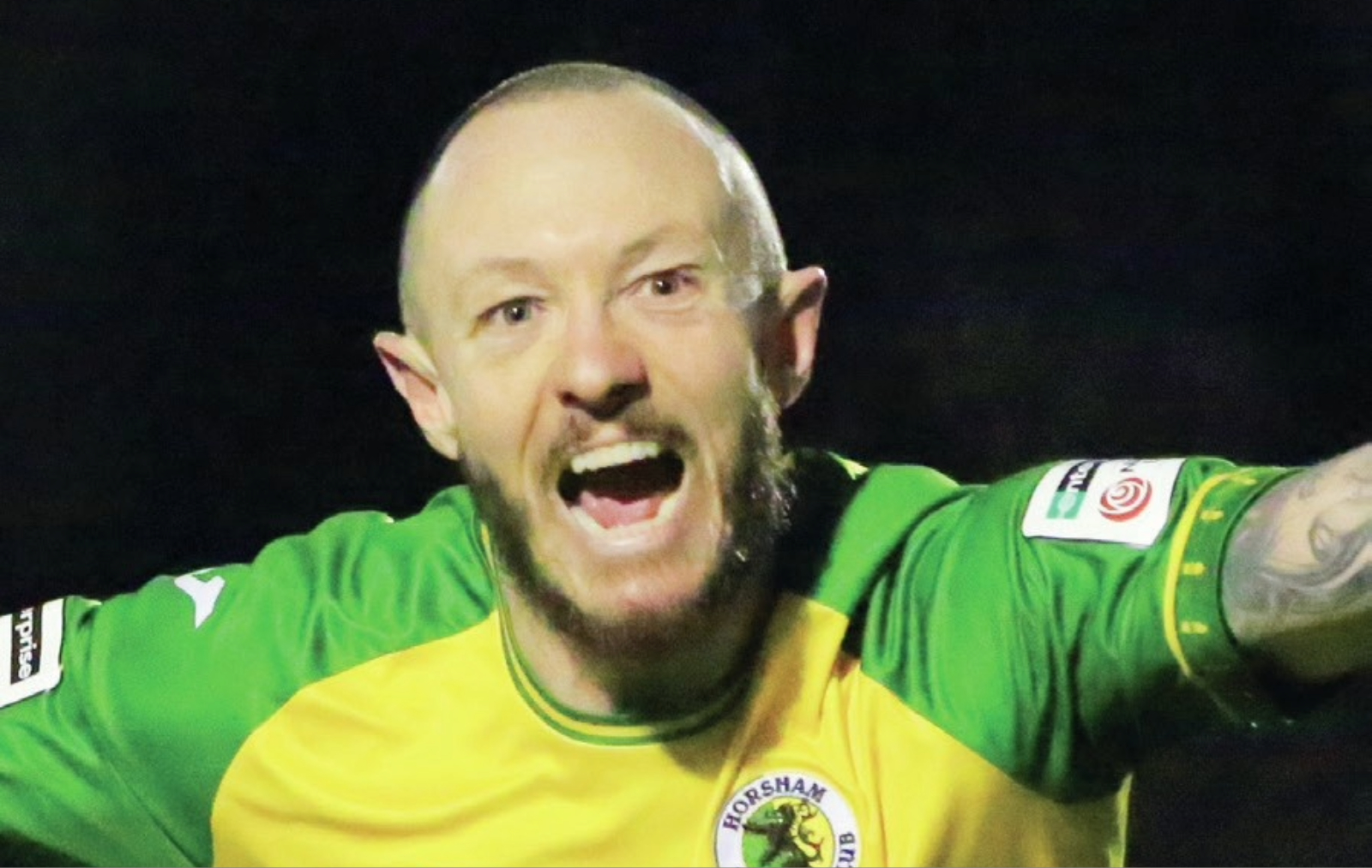 Rhys Murphy wheels away after scoring the winning goal for Horsham