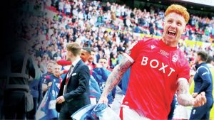 Jack Colback celebrates winning the Championship Play-Off Final with Nottingham Forest