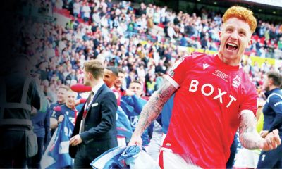 Jack Colback celebrates winning the Championship Play-Off Final with Nottingham Forest