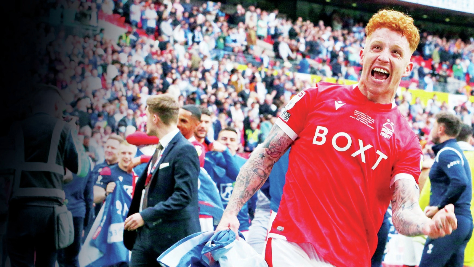 Jack Colback celebrates winning the Championship Play-Off Final with Nottingham Forest