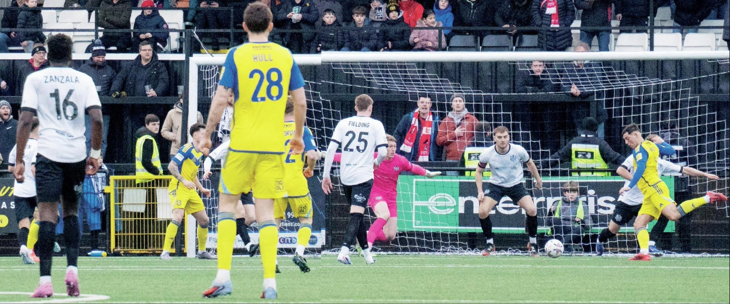 Scarborough’s Stephen Walker shapes up to fire Scarborough level at the start of the second half