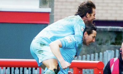 Truro’s Tyler Harvey and Shaun Donnellan celebrate