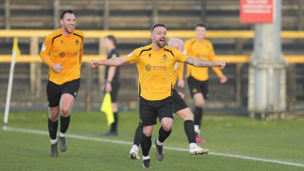 Danny Lloyd celebrates during Southport&rsquo;s win