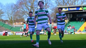 James Daly enjoys his goal for Yeovil Town